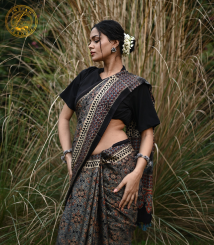 Buy Ajrakh Saree, Stole, Dupatta Online – Indiantesoro.com