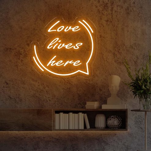 Stylish ‘Love Lives Here’ Neon Sign – Customizable Colors Available