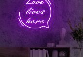 Stylish ‘Love Lives Here’ Neon Sign – Customizable Colors Available